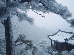 Mystical Winter Landscape With a Wooden Hut in the Mist