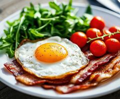 Perfectly Fried Egg With Crispy Bacon and Fresh Salad