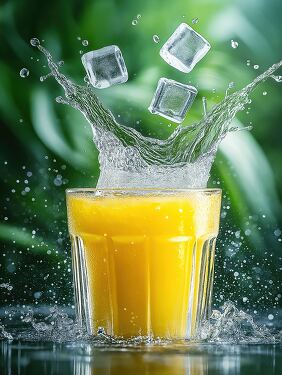 Refreshing Sugarcane Juice Splashes With Ice Cubes