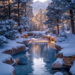 Relaxation in Hot Springs Amidst Snowy Landscapes