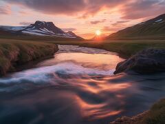 Serene Icelandic Landscape Illuminated by a Vibrant Sunset