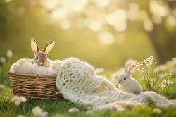 Serene Newborn Photography Backdrop With Bunny and Basket