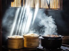 Sunlight Dances Over Dishes in Farmhouse Kitchen