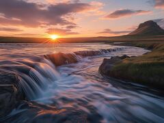 Sunset Over the Tranquil Waters of Icelands Landscape