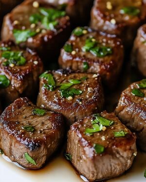 Tender and Juicy Garlic Beef Cubes Served Fresh