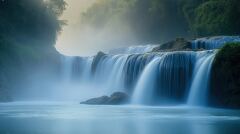 Tranquil Beauty of Hukou Waterfall at Sunrise