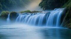 Tranquil Morning at Hukou Waterfall Reveals Misty Beauty