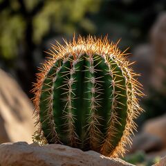 Unique Cactus With Sharp Spines Under Sunlight