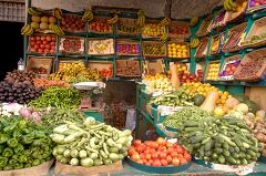 Vibrant Market Display of Fresh Produce in Aswan Egypt