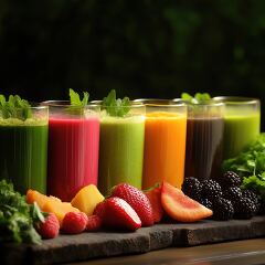 Vivid Natural Servings of Smoothies and Fresh Fruits