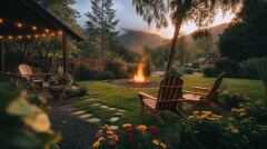 Warm Evening by the Fire in a Serene Garden Retreat