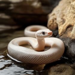 White Snake Enjoying Relaxation in Natural Hot Spring