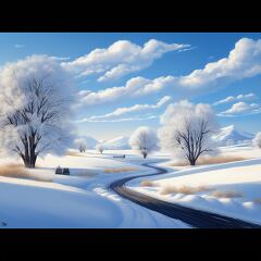 Winter Landscape With Winding Road and Snow Covered Trees