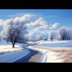 Winter Landscape With Winding Road and Snow Covered Trees