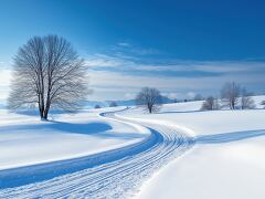 Winter Landscape With Winding Snow Covered Path