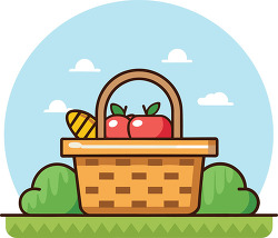 Picnic Basket With Apples And Bread Illustration
