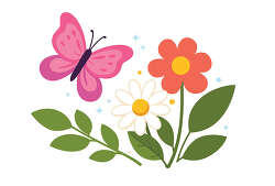 pink butterfly with flowers