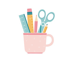 Pink mug of school supplies illustration