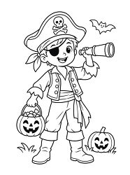 Pirate Boy With Pumpkin Candy Bucket Coloring Page