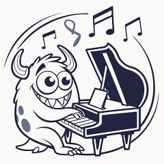 Playful Monster Enjoying a Piano Melody in a Cartoon Style