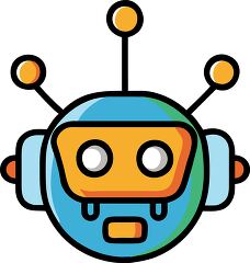 Playful robot head icon in vibrant flat design style