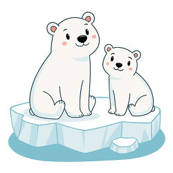 Polar Bear and Cub Sitting on Ice Floe