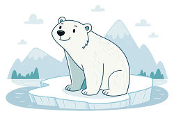 Polar Bear on Ice Floe With Mountains
