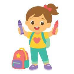 Preschool Girl Holding Crayons