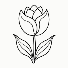 Printable Black Outline Design of a Tulip Flower