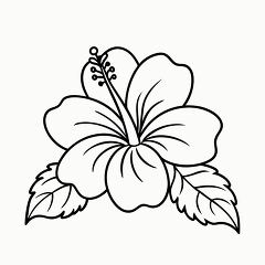 Printable Black Outline Design of Hibiscus Flower