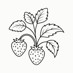 Printable Black Outline of a Strawberry Plant Design