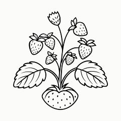 Printable Black Outline of a Strawberry Plant for Coloring