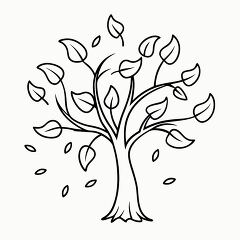 Printable Black Outline of a Tree With Falling Leaves