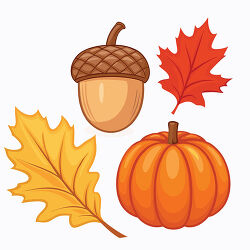Pumpkin Acorn And Autumn Leaves