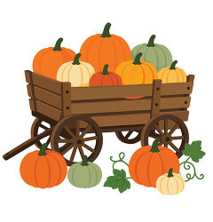 Pumpkin Wagon With Orange White and Green Pumpkins