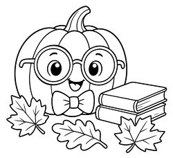 Pumpkin With Glasses Books And Autumn Leaves