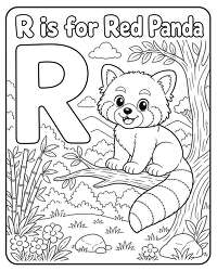 R is for Red Panda alphabet coloring page