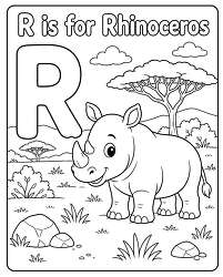 R is for Rhinoceros alphabet coloring page