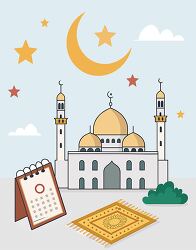 ramadan mosque with calendar and prayer rug illustration