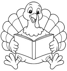 Reading Turkey Coloring Page