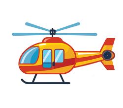 red and yellow helicopter flying isolated on white background