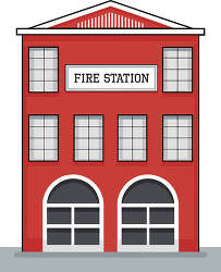 Red Fire Station Building With Two Garage Doors