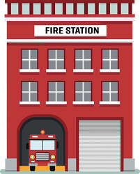 Red Fire Station With Fire Truck in Garage