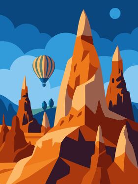 Rock Formations in Cappadocia Turkey With Balloon