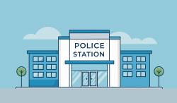 ront view of modern police station building