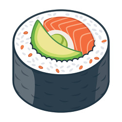 Round sushi roll with salmon avocado rice and seaweed wrap