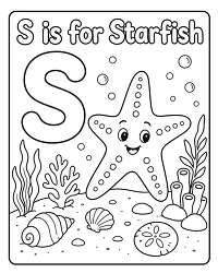 S is for Starfish alphabet coloring page
