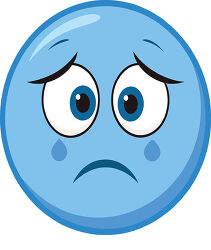 Sad Blue Emoji With Downturned Mouth and Tears