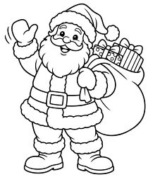 Santa Claus Waving With Gift Sack Coloring Page