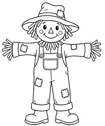 Scarecrow Coloring Page With Patchwork Overalls
